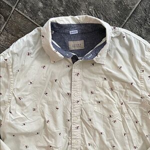 JACHS NY Men’s Off-White Ski Print Soft Cotton Button-Down Preppy Casual Shirt